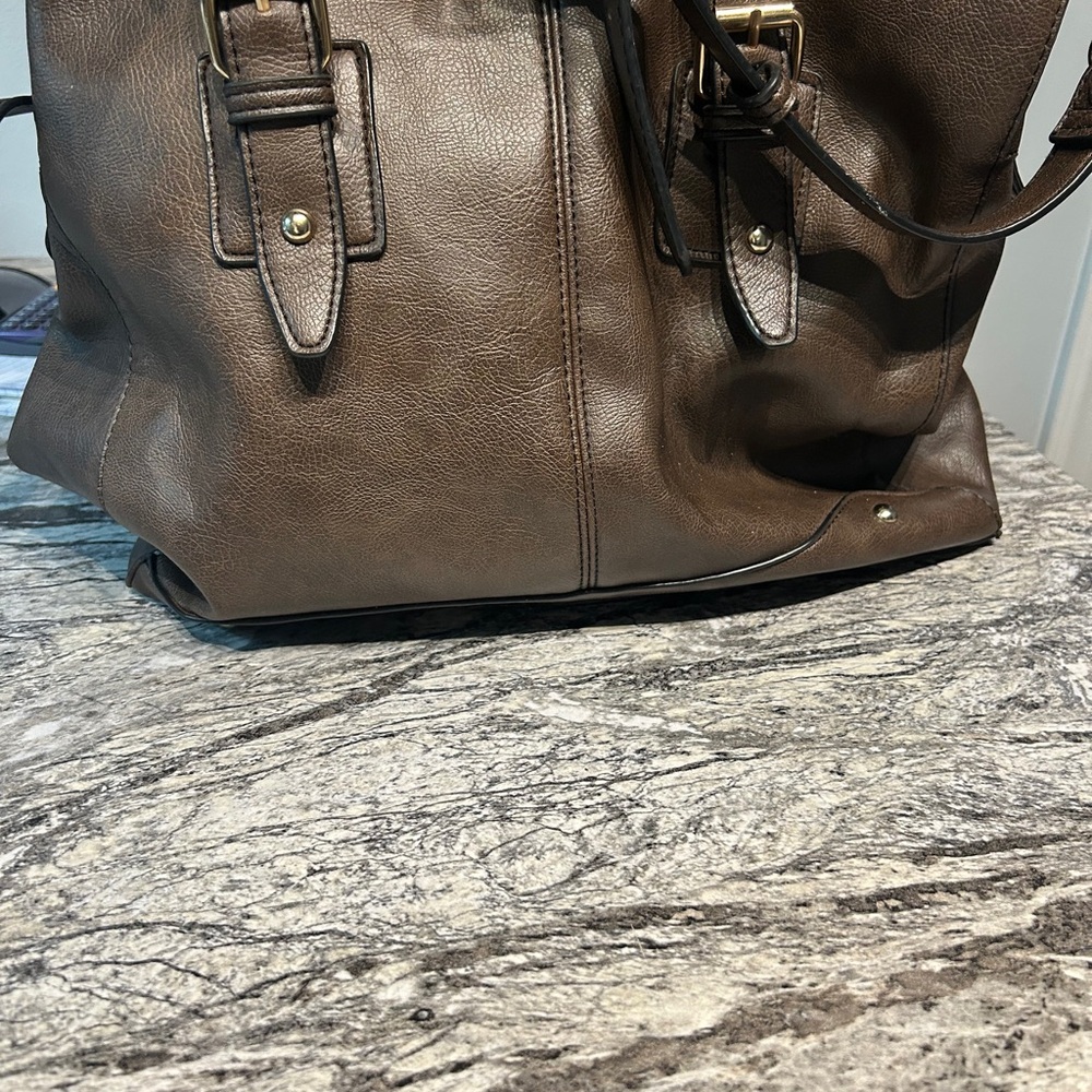 Brown Faux Leather Shoulder Bag